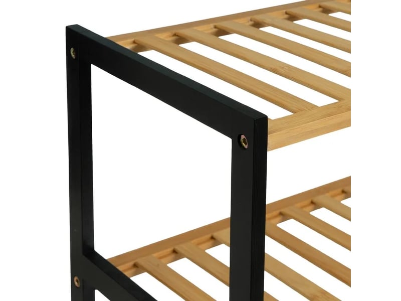 Étagère à chaussures 2 niveaux en bambou naturel & noir, capacité 6 paires - longueur 69 x profondeur 24 x hauteur 31 cm - Conforama D