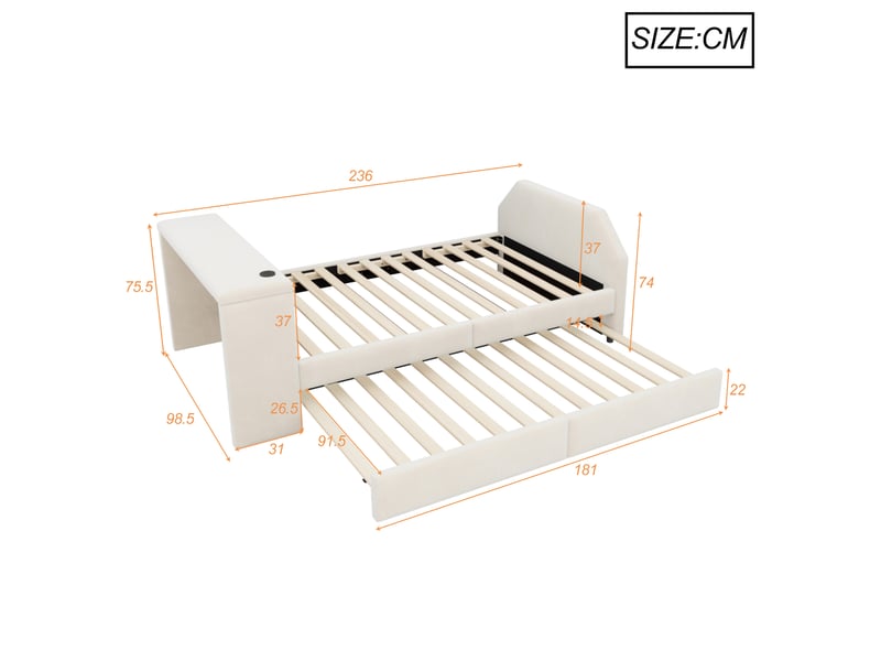  Lit gigogne 90x180200 cm avec bureau coloris beige tissu  - Conforama C