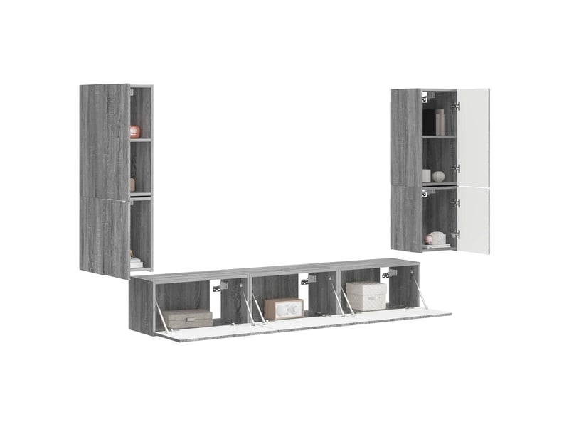  Ensemble meuble tv - banc tv - meuble de rangement 4 pcs gris sonoma bois d'ingénierie  - Conforama C