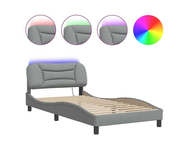 Lit simple- lit adulte - cadre de lit avec led sans matelas hvar gris clair 100x200 cm tissu - Conforama D