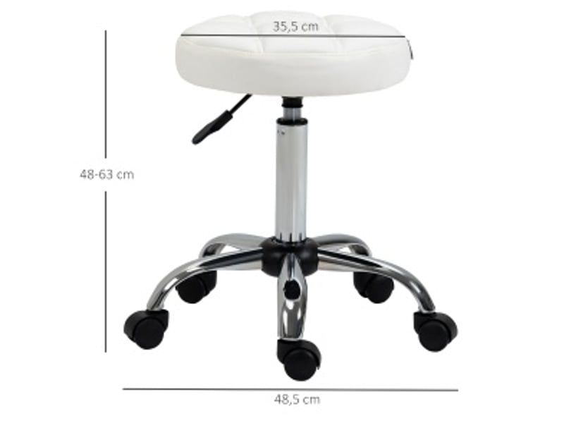  Tabouret de bureau réglable blanc en cuir régénéré, pivotant sur roulettes, compact pour salon ou bureau  - Conforama C