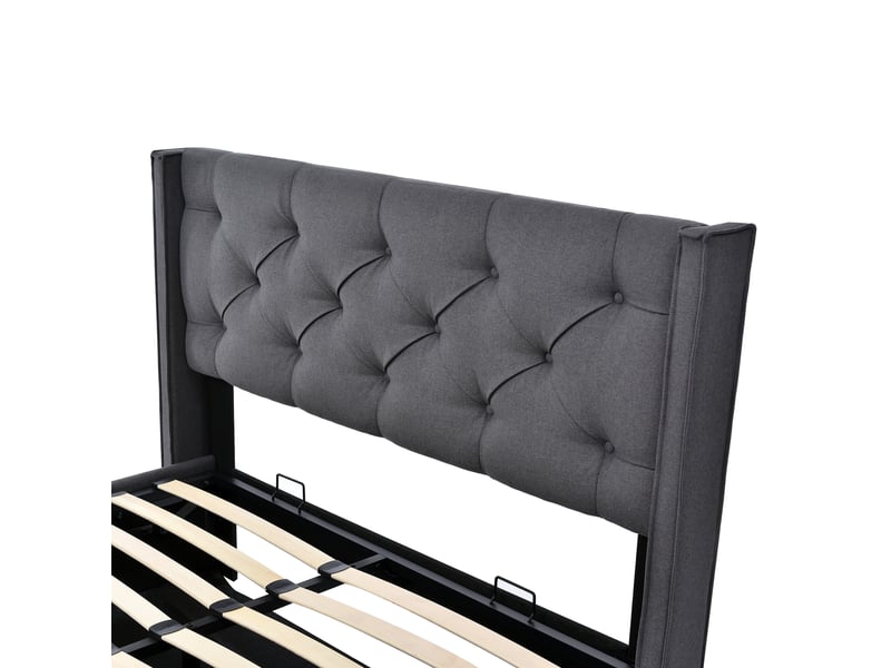  Lit 2 personnes 140x200 cm avec matelas, lit adulte avec sommier à lattes métalliques, lit double rembourré, gris  - Conforama W