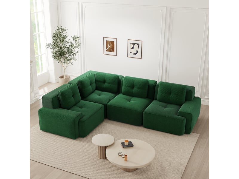  Canapé d’angle modulable profond velours côtelé vert – 295 x 295 x 69 cm Fay Lum - Conforama D