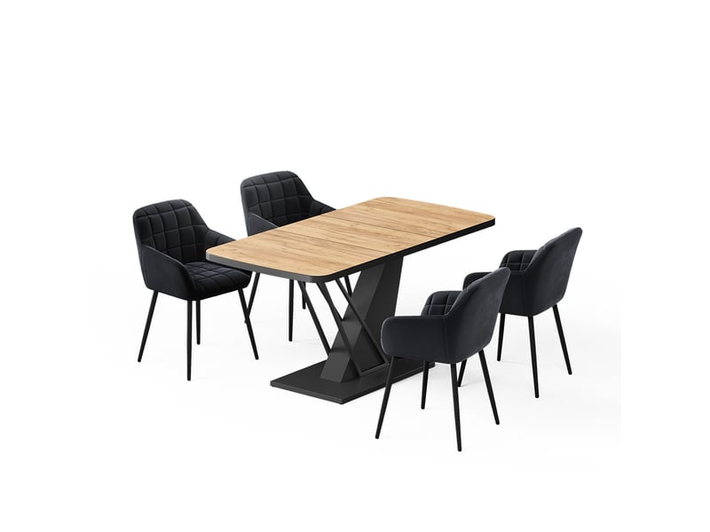 Vicco ensemble de table à manger, chêne de force dorénoir, 120x80cm avec 4 chaises de salle à manger - Conforama A