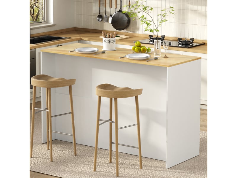  Buffet de cuisine avec 2 tiroirs, 2 portes vitrées, étagères réglables et éclairage led en mdf 135×55×91 cm blanc  - Conforama B