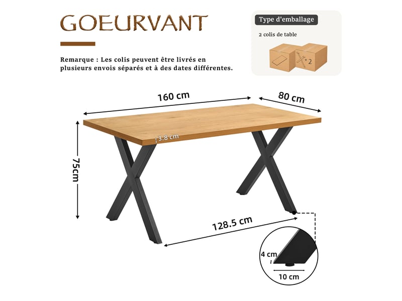  Table de salle à manger rectangulaire - table rectangulaire 160 cm monobloc effet bois et pieds en x métal - chêne sauvage  - Conforama C