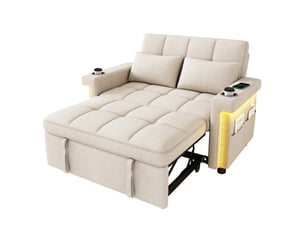 Canapé 2 places - 145x141.5x90cm - canapé convertible lit en chenille avec led rgb, ports usb & porte-gobelets - beige