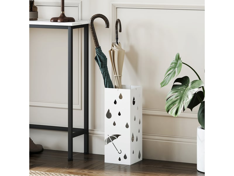 Porte-parapluie, 4 crochets, bac égouttoir, acier, blanc  - Conforama D