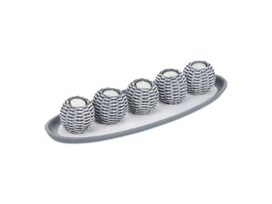 Lot de 5 bougeoirs avec plateau déco style shabby pour salon ambiance chaleureuse 50 x 20 x 10 cm en métal gris 13_0014683