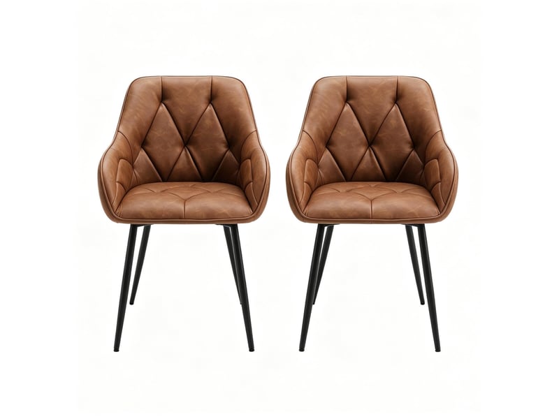  Chaise de salle à manger lot de 2 avec accoudoirs et dossier ergonomique en similicuir et métal marron  - Conforama A