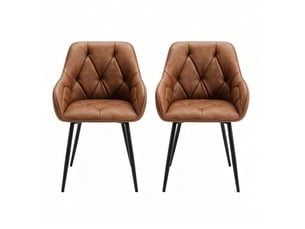 Chaise de salle à manger lot de 2 avec accoudoirs et dossier ergonomique en similicuir et métal marron