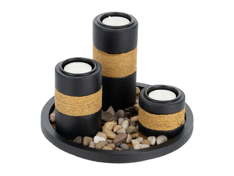 Porte-bougies décoratif avec plateau rond idéal ambiance cosy 40 x 40 x 5 cm en métal noir 13_0014680  - Conforama A
