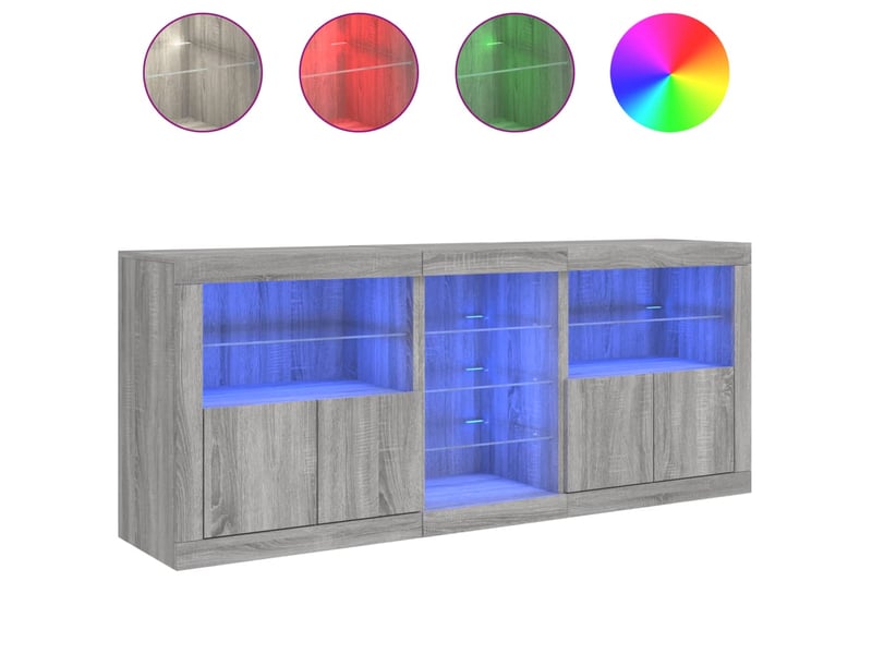  Buffet salon, buffet de rangement avec lumières led sonoma gris 162x37x67 cm  - Conforama E