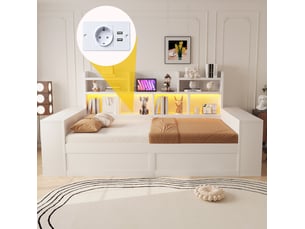 Canapé droit convertible TCQPZ 1 place Bois blanc avec coffre de rangement