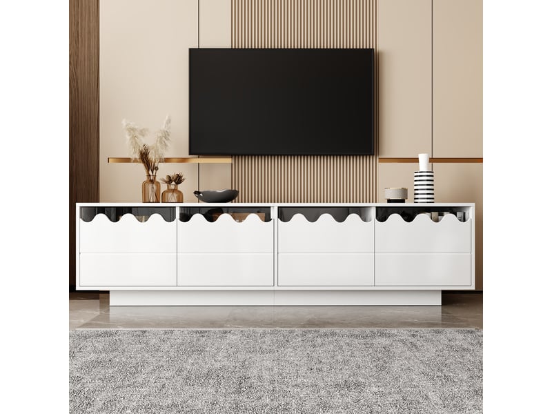  Meuble tv blanc 170 cm 4 portes design vague - rangement moderne salon 60 kg  - Conforama B