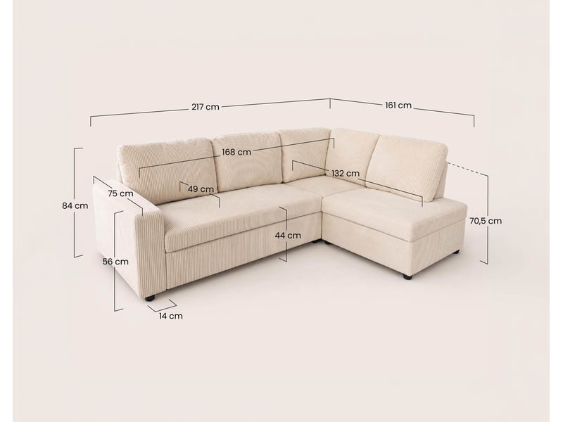 Meiya - canapé d'angle droit 5 places convertible avec coffre en velours côtelé - best mobilier - beige MEIYA - Conforama C