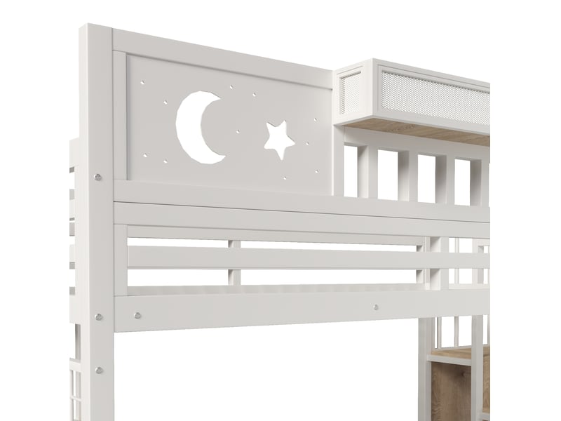 Lit mezzanine 90x200 cm, avec bureau et rangements, led et usb, en métal, blanc, sans matelas - Conforama E
