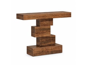 Table console 108 x 30 x 80 cm marron foncé en panneau de particules, base géométrique étagée pour entrée