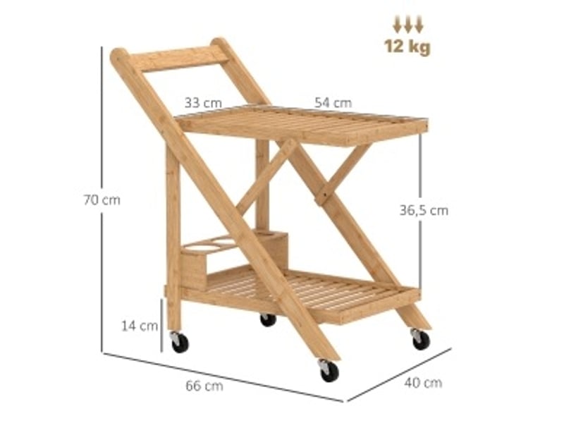  Desserte de cuisine pliable avec 2 étagères, range-bouteilles et roulettes freinées pour cuisine, 66 × 40 × 70 cm  - Conforama D