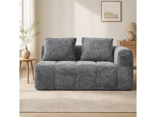 Canapé droit fixe 2 places en tissu gris avec poches latérales, confort moelleux pour votre salon moderne