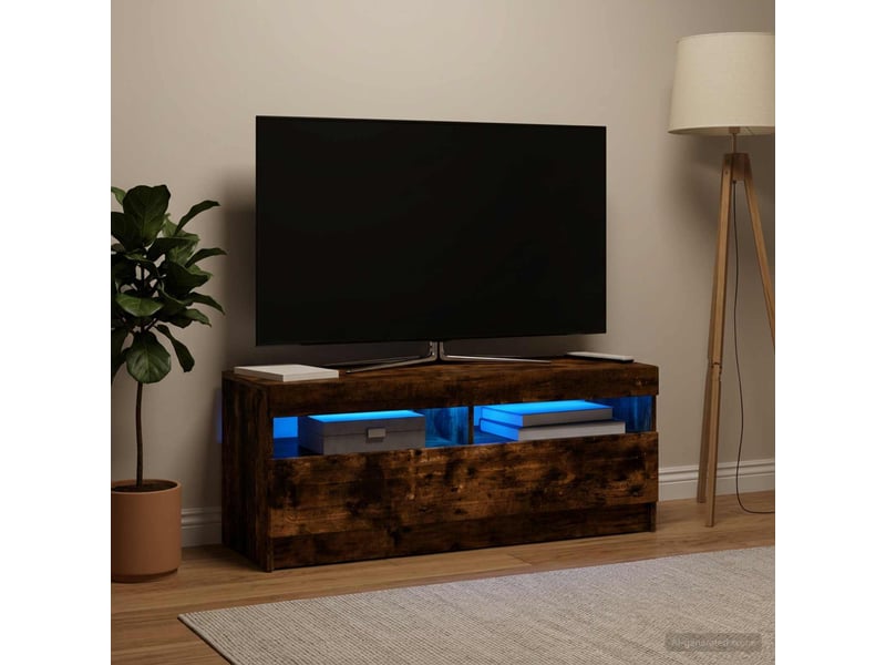  Meuble tv - banc tv - meuble de rangement led chêne fumé bois d'ingénierie  - Conforama D