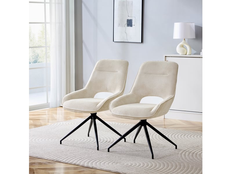  Lot de 2 chaise de salle à manger 50x49 cm pivotante 360°, assise confortable, dossier ergonomique, tissu+métal, beige+noir  - Conforama B