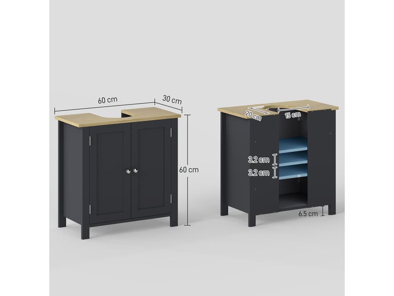  Meuble sous lavabo gris 60 x 30 x 60 cm à 2 portes  - Conforama E