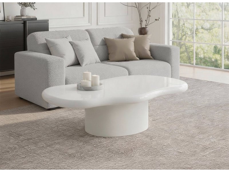  Table basse ovale en béton brossé blanc plateau asymétrique zeline CT2501-OVA-BLA - Conforama B