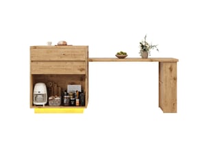 Îlot de cuisine extensible 122–194,5 cm naturel, led, 4 tiroirs, rangement latéral