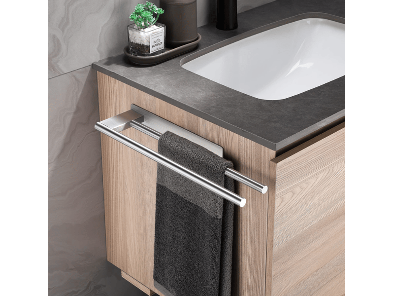 Porte-serviettes auto-adhésif en acier inoxydable, sans perçage, argent mat, porte-serviettes à deux bras, mural pour salle de bain  - Conforama C