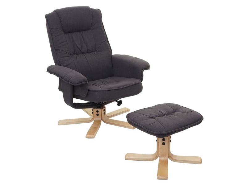 Fauteuil de télé m56, fauteuil de relaxation avec tabouret, tissu - gris foncé  - Conforama A