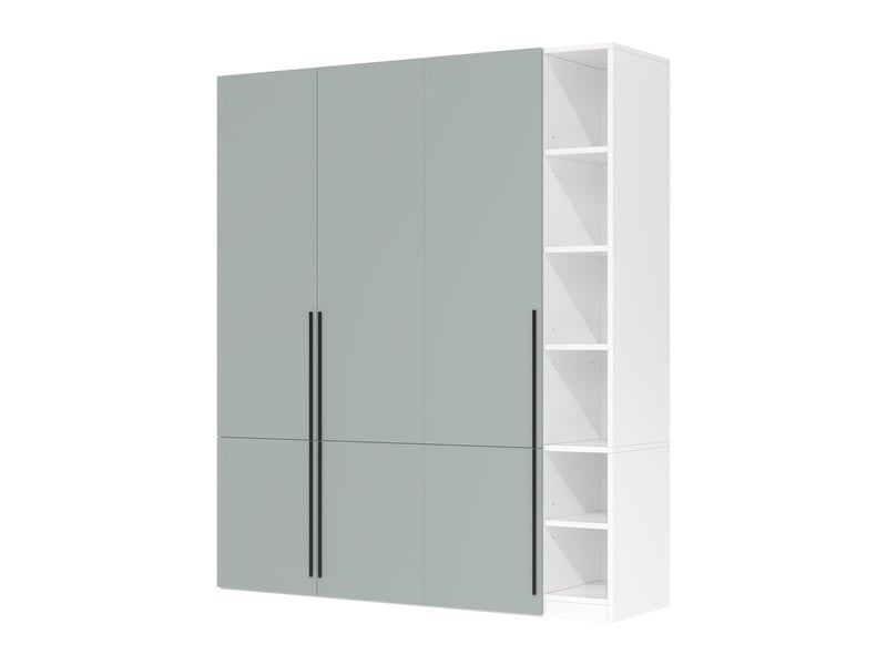  Armoire avec 1 porte-pantalons, 2 barres de penderie et 14 compartiments de rangement, gris, 160 x 50 x 200 cm  - Conforama A