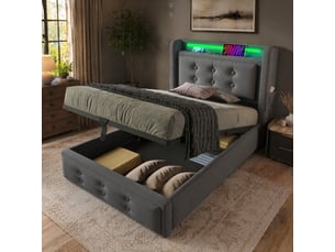 Lit avec rangement 90x200 cm <strong>MODENVIE</strong>  <strong></strong> coloris gris