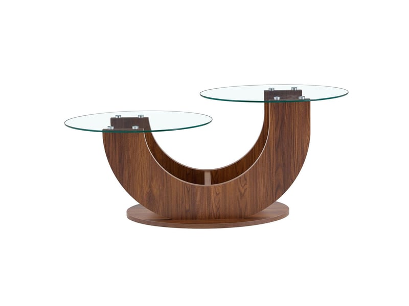  Table basse avec rangement compartiments pratiques plateaux en verre trempé structure en mdf aspect noyer lot de deux plateaux  - Conforama A