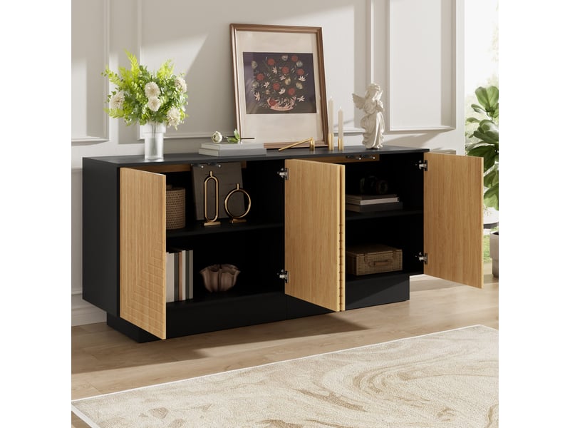 Buffet de rangement 160 cm, 4 portes, étagères intérieures, finition brillante pour salon et salle à manger - naturel - Conforama D
