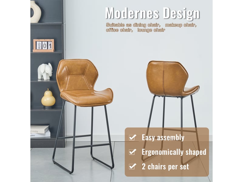  Lot de 2 tabourets de bar avec dossier et repose-pieds brun cognac W5093P458770 - Conforama E
