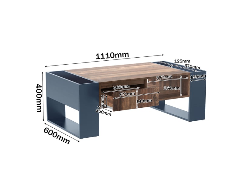  Table basse bicolore décor bois et anthracite – 1 tiroir, rangements – 111 x 60 x 40 cm  - Conforama C