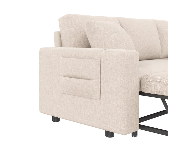  Canapé d'angle convertible 4 places beige en tissu, méridienne réversible avec rangement et poches latérales  - Conforama D