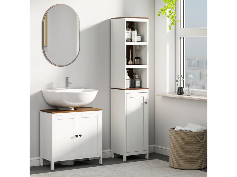  Meuble sous évier, placard bas avec 2 portes encadrées et étagère réglable, 60 x 30 x 60 cm, blanc  - Conforama C