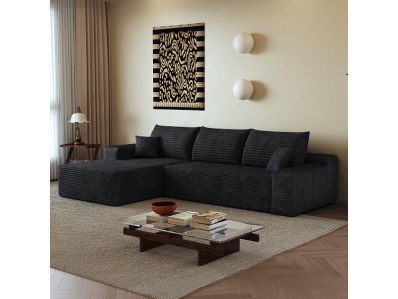  Canapé d'angle modulable 270 cm noir en l, chaise longue, assise profonde, sans montage, canapé compressible  - Conforama B