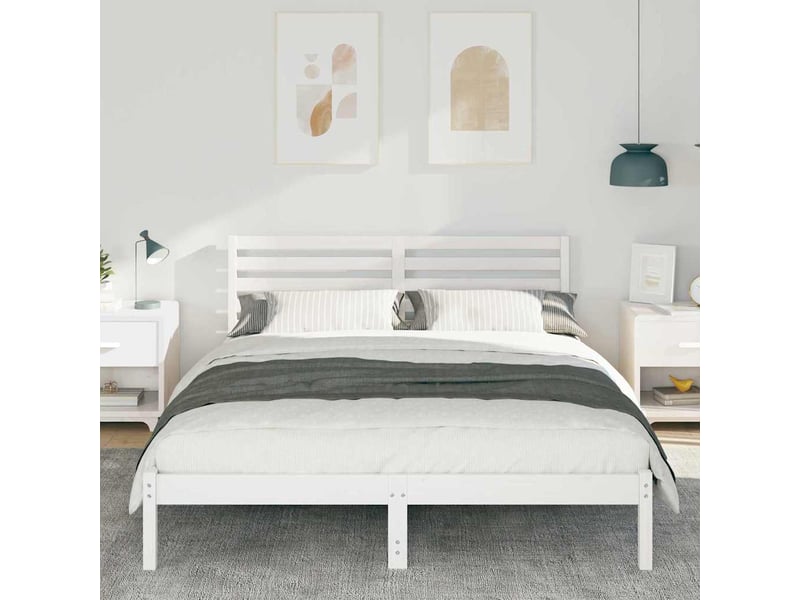 Lit double- lit adulte - cadre de lit avec tête de lit blanc 180 x 200 cm pin massif - Conforama B