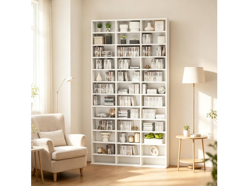 Meuble de rangement cddvd 102x23,5x195 cm réglable mdf blanc  - Conforama B