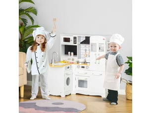 Cuisine pour enfant 3-6 ans jeu d'imitation nombreux accessoires rangements évier, robinet, four, micro-ondes, hotte, téléphone et réfrigérateur blanc