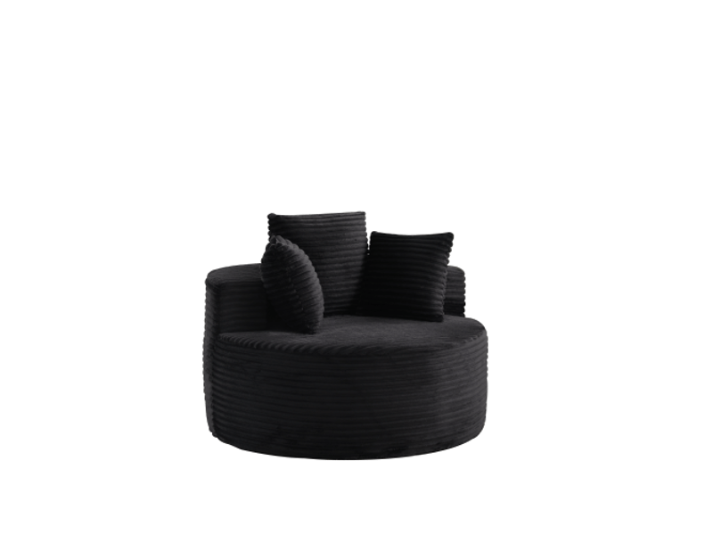 Fauteuil rond velours côtelé 110 cm – livré, confortable et décontracté, 3 coussins décoratifs, design minimaliste - Conforama A