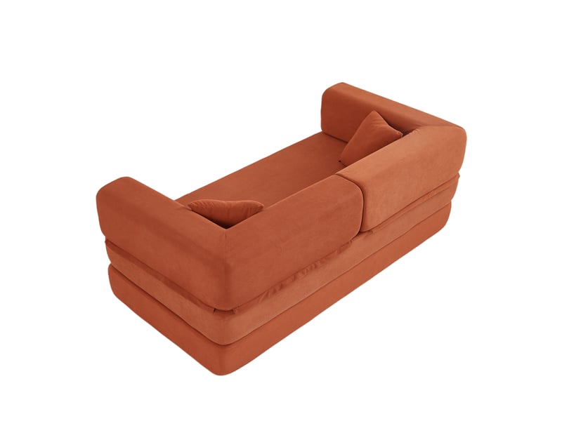  Canapé convertible 3 places en velours côtelé orange, accoudoirs repositionnables  - Conforama E