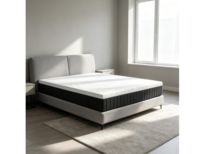  Matelas 2 places 140 x 190 cm à mémoire de forme 25 cm blanc et gris, soutien 7 zones et housse lavable  - Conforama B