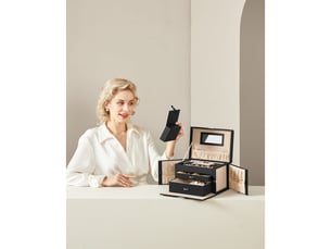 Coffret à bijoux élégance noir avec miroir et mini set de voyage