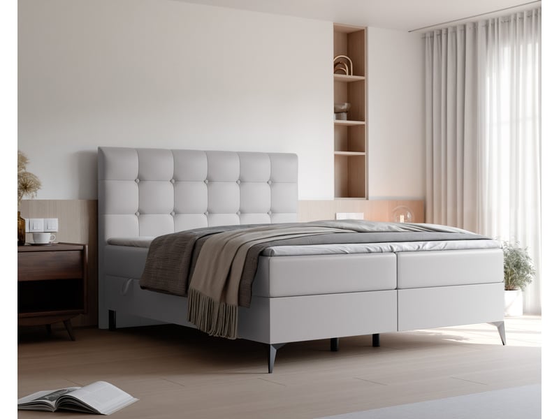  Lit coffre bailey - 160x200 cm - avec matelas et surmatelas - éco-cuir - gris BAILEY - Conforama B