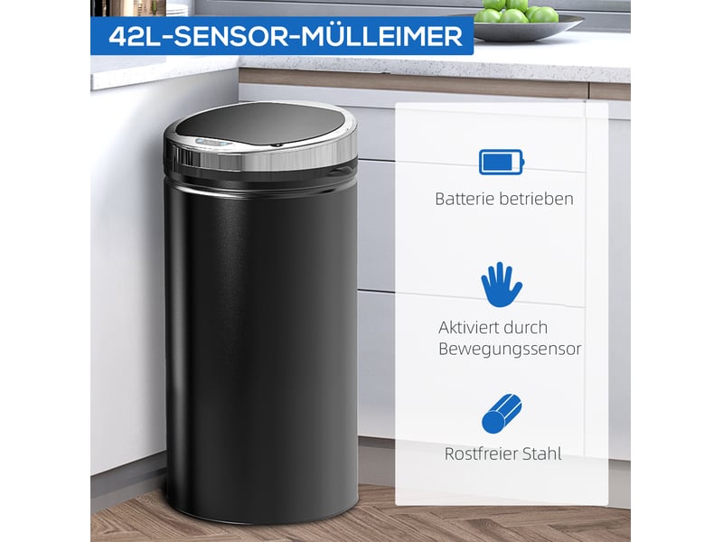 Poubelle automatique 30,5x30,5x68 cm – noire – capteur infrarouge, couvercle sans contact, capacité 42 l - Conforama E