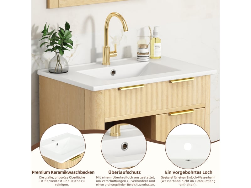  Meuble sous-vasque avec vasque 1 porte coulissante 3 tiroirs 61x47x90 cm  - Conforama E